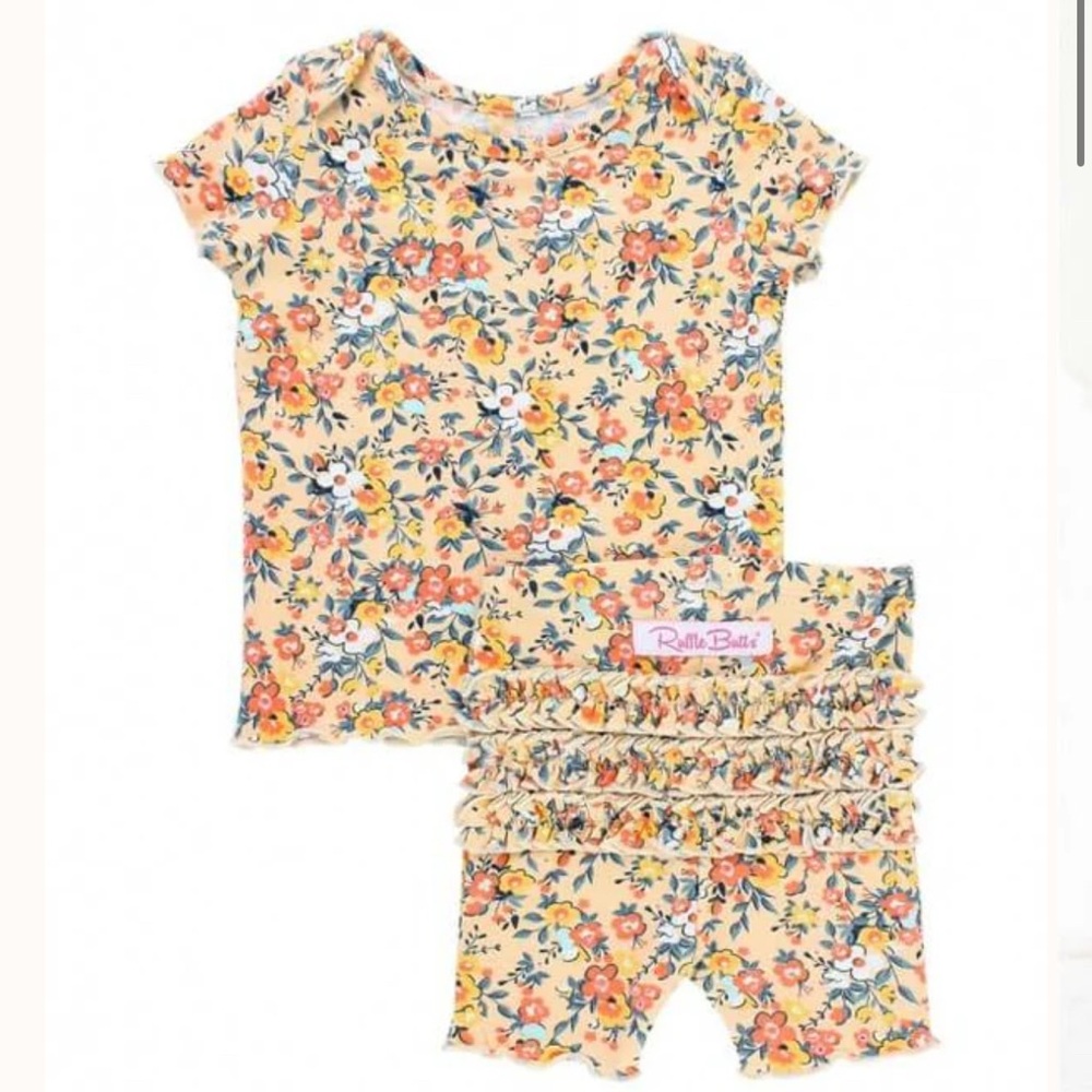 Rufflebutts Ruffle Butts Girls Summer Bloom Short Sleeve Pajamas - sz 5 - Orange